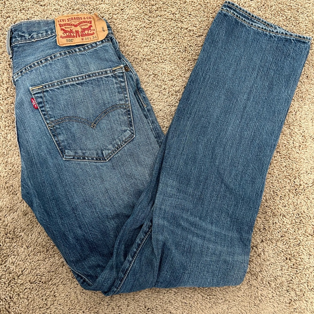 Levi's 501 Original Jeans Denim Women's 34x34 Button Fly Straight Leg Blue